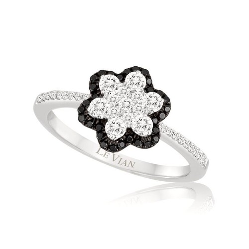 LeVian 14K White Gold Black Diamond 0.6 cts Cocktail Ring Size 7
