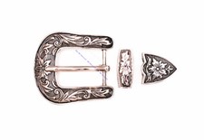 25MM Silver Western Cowboy Cowgirl Flower Bridle Pin Waist Belt Buckle Set 3pc