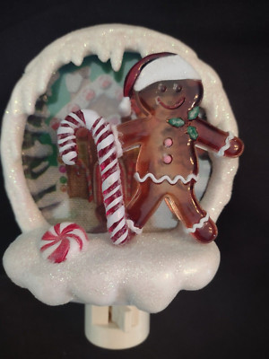 Very Cute Gingerbread Man Candy Cane Christmas Night Light Original Box