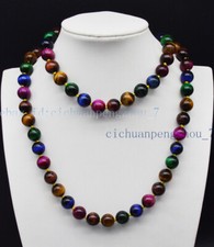 Natural 8/10/12mm Multicolor Tiger's Eye Round Gemstone Beads Necklace 18-36''