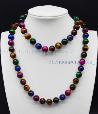 Natural 8/10/12mm Multicolor Tiger's Eye Round Gemstone Beads Necklace 18-36''