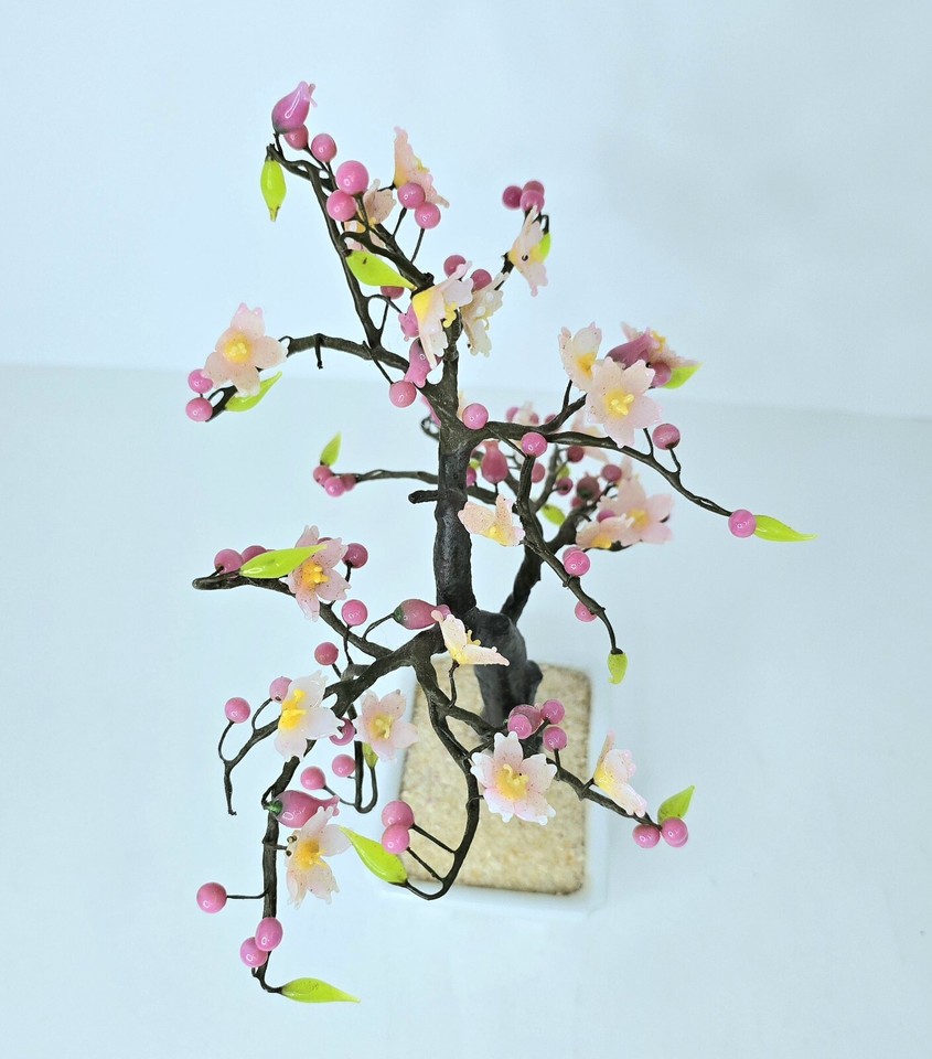 Vintage Cherry Blossom Pink Bonsai Tree Japan Asian Flowers 10" eBay