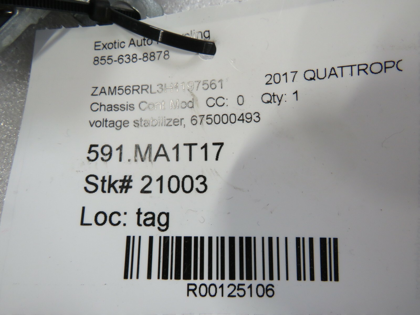Maserati Quattroporte, Voltage Stabilizer Control Module, Used, P/N 675000493