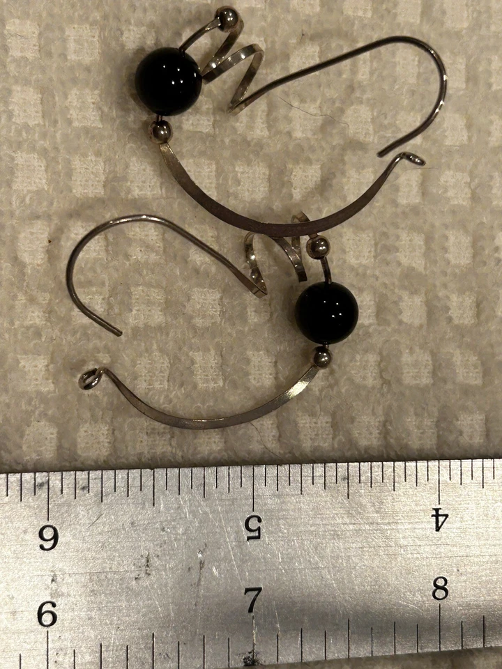 Silver Swirl Earrings With Obsidian Beads - Изображение 3 из 4