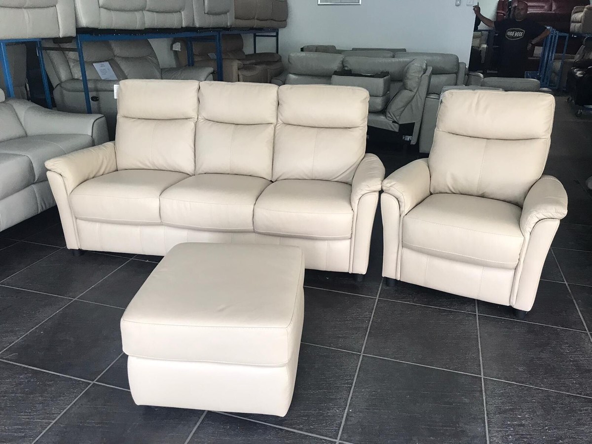 Furniture Village Piccolo Compact Beige leather Seater Sofa