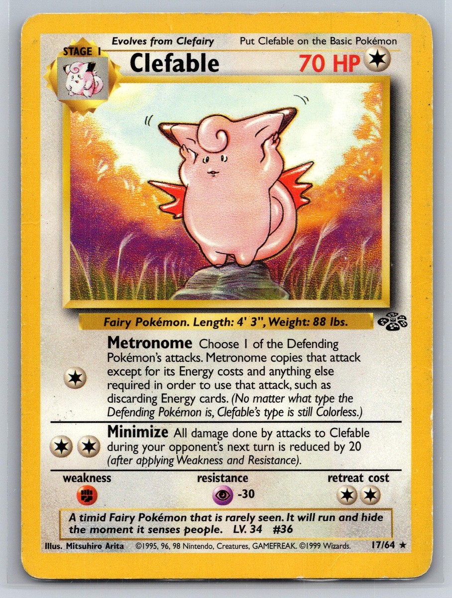 1995 clefable pokemon card value Clefable 17/64 Rare Pokemon Jungle Moderately played