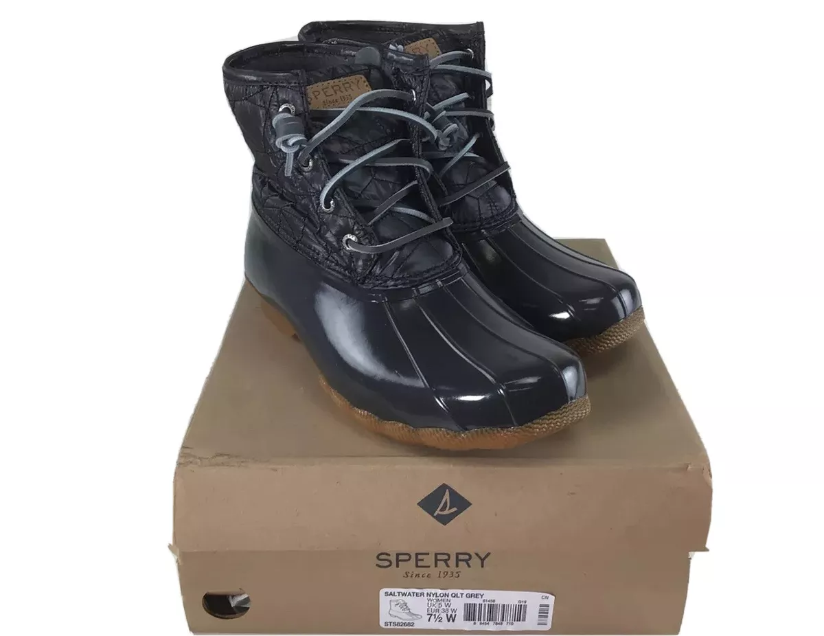 Sperry Saltwater Nylon Quilted Duck Boots Dark Grey Women s US