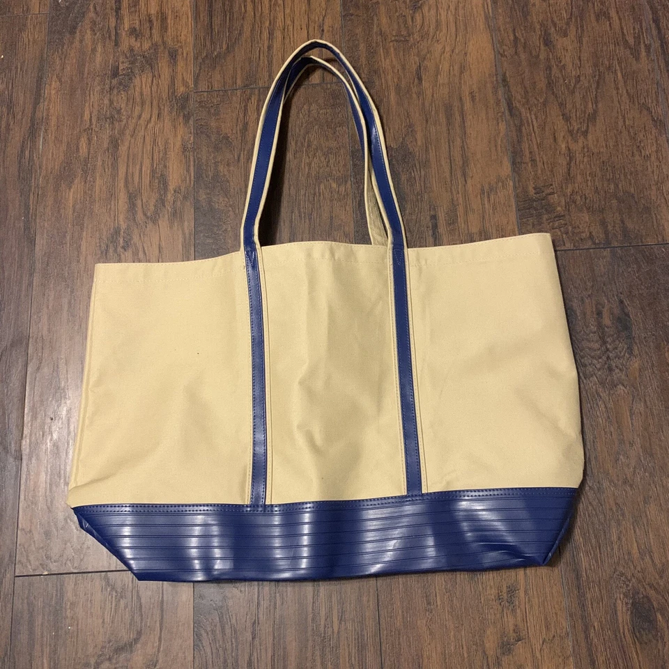 Bolso de viaje vintage de lona Avon beige/azul todo alrededor Foto 3 de 4