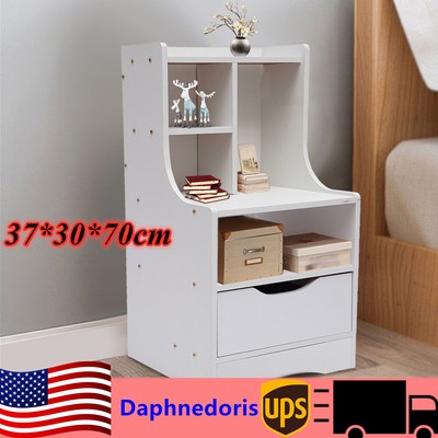 Multi-layer MDF End Table & Side Tables w/ Drawer & Storage Shelf Nightstand