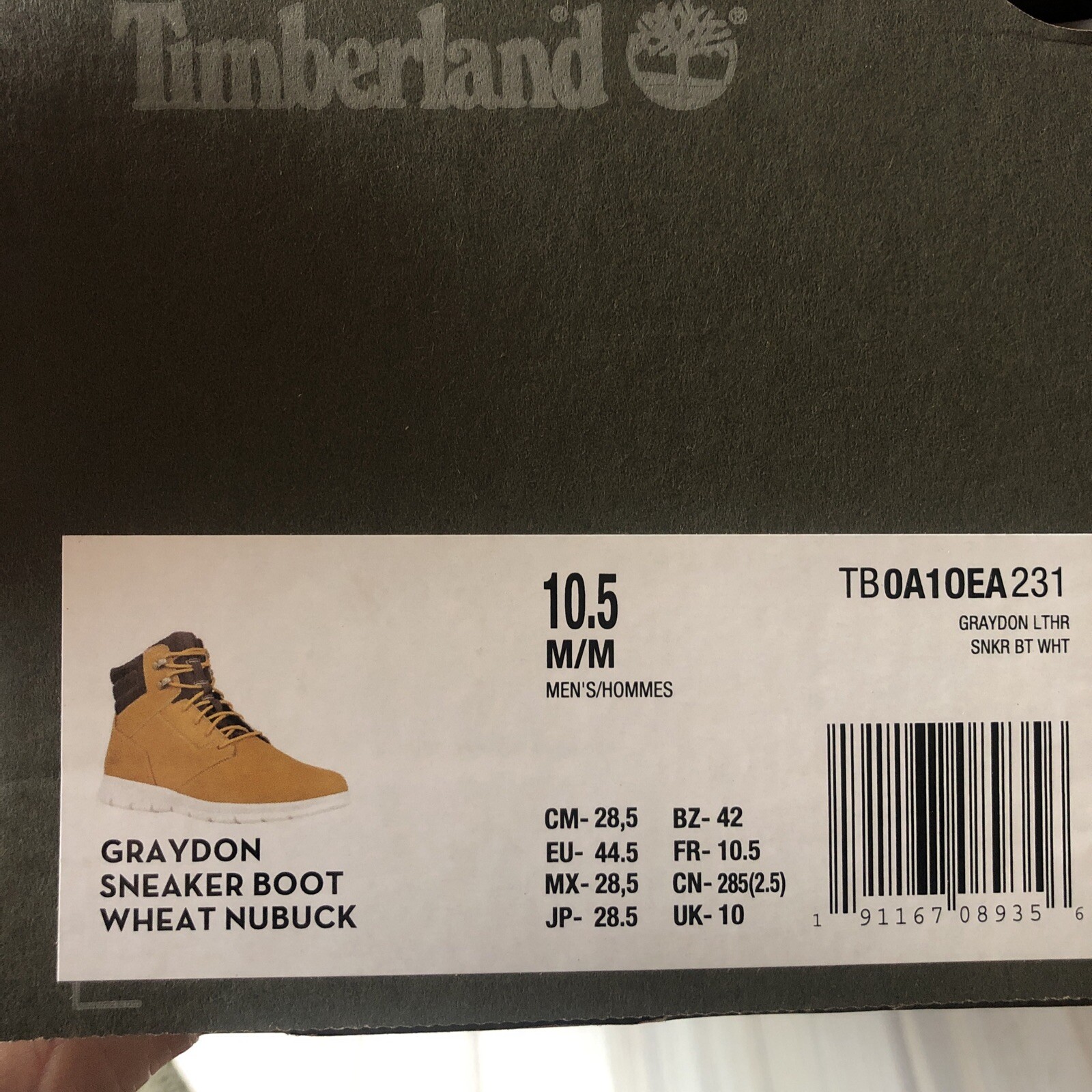 Timberland Graydon Men's Sneaker Boot, Wheat Nubuck Full-grain, Size 10.5 Tan