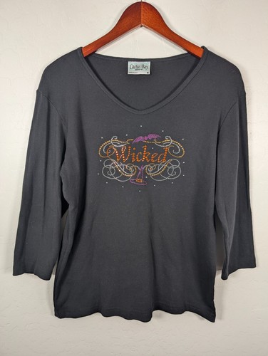 Cactus Bay Apparel T-Shirt Women's Medium Black Embellished Wicked Knit Top