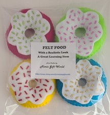 New Felt Set of 4 Felt Food Play Soft Donuts Set Realistic Fun Learning