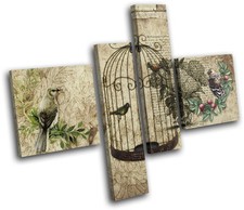 Garden Vintage Bird Floral MULTI CANVAS WALL ART Picture Print