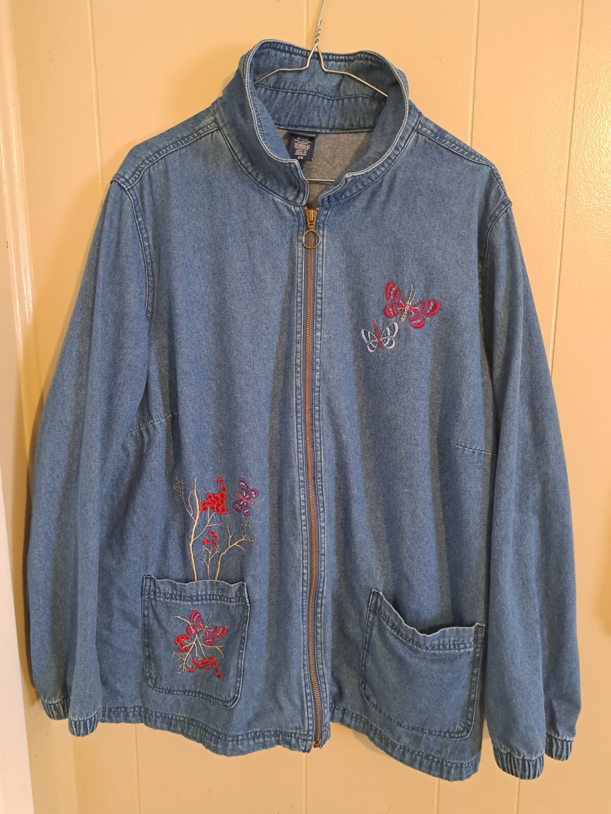 Vtg BASIC EDITIONS Denim Chore Jacket Womens 2X Z… - image 1