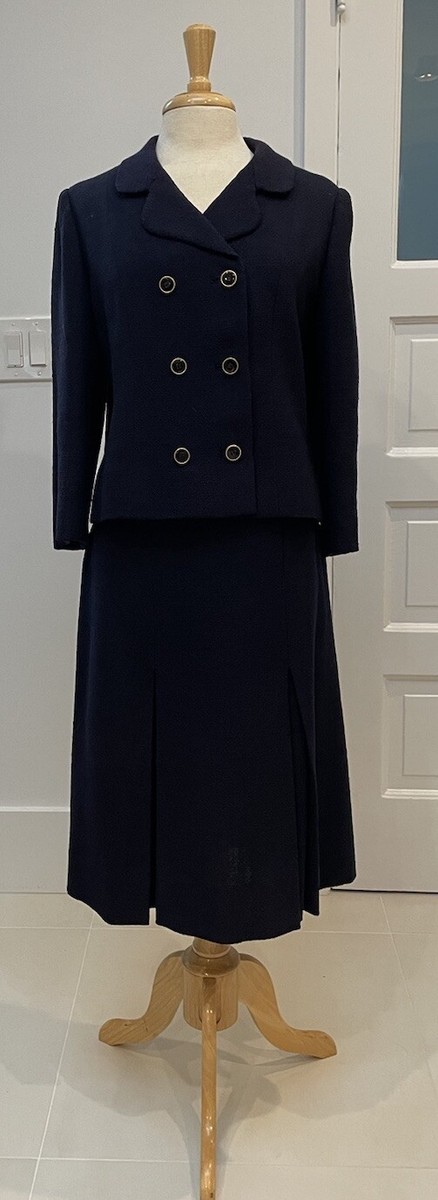 Vintage 1950's CRISTOBAL BALENCIAGA Couture DB Navy Tweed Jacket