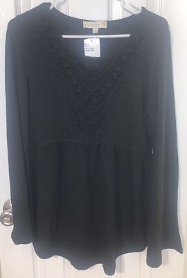 NWT New! Suzanne Betro Weekend Black Lace Trim Babydoll Tunic Size Small