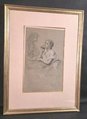 Tableau Crayon Etude pour Don Juan signé Louis DEVEDEUX (1820-1874) - Photo 1/4