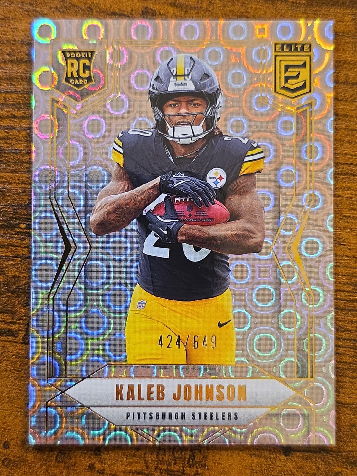2025 Panini Donruss Elite Kaleb Johnson #127 Lavender Pyramids 424 /649 (RC)