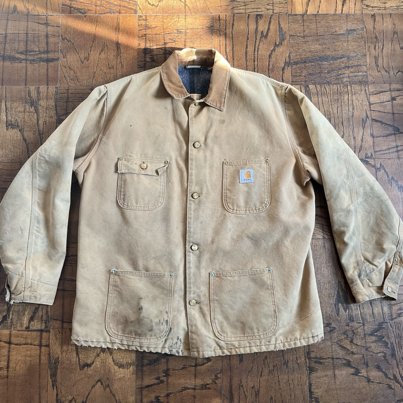 Vintage 80s Carhartt Blanket Lined Chore Jacket Workwear Distressed