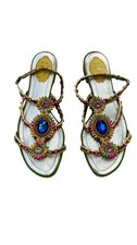 Ren  Caovilla Multicolor Rhinestone Accent Flat Sandals 39 Missing 1 Stone. Pics