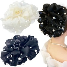 2 PCS Chiffon Silk Hair Clip, Large Pearl Hair Clip with Bows, Hair for Girls