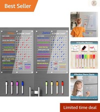 Acrylic Magnetic Chore Chart for 2 Kids - Clear Weekly Dry Erase Board, 15"x11"
