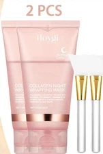 2 Pack HOYGI Collagen Wrapping Mask Renewal Night Care Mask Cream W/ Brush