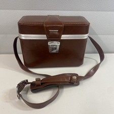 Vintage Hard Case Faux Leather Brown Camera and Accessory Bag  Strap PROP @k