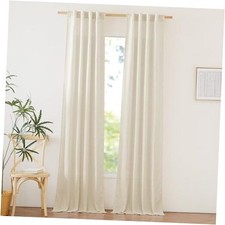 Linen Bedroom Curtains 84 inches Long, Rod 34"W x 84"L Pack of 2 Natural