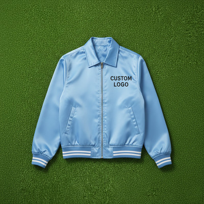Custom Satin Bomber Jacket Personalized Logo Zip Front Unisex Baseball Varsity
