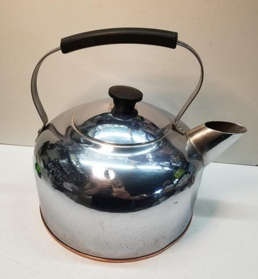 Vintage Revere Ware Tea Kettle Solid Copper Chrome Plated 888