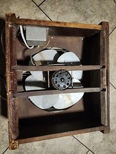 Ventilador de caja de madera enfriador de matemáticas vintage años 40 velocidad variable modelo 502 funcionando