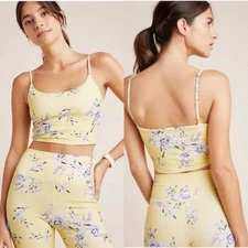 Spiritual Gangster Women's Yellow Floral Crop Practice Cami Size Small