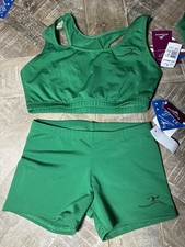 Motionwear Girls Green Dancewear Outfit LC Crop Top  Shorts Set Kids Style 3120