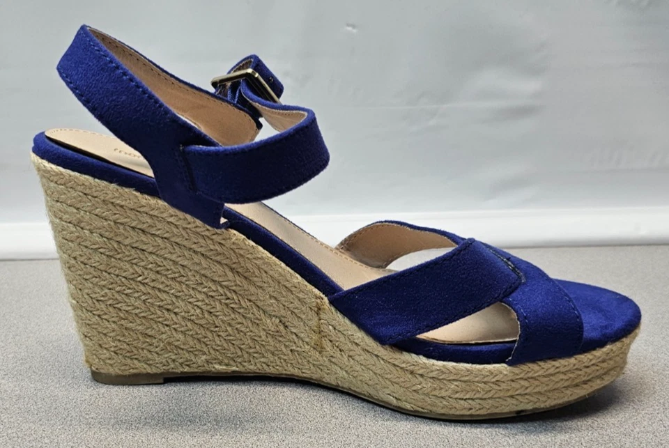 Sandalias de cuña Montego Bay Club para mujer talla 9,5 azules dedos abiertos cuerda correa para el tobillo Foto 3 de 4