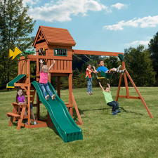 DIY Sedona Summit Wooden Outdoor Playground Set with Slide Rock Wall Swing Set