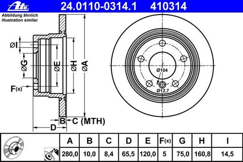 ATE BREMSSCHEIBEN 280mm+ BELÄGE + HANDBREMSE HINTEN passend für BMW 1er E81 E87 - Bild 2 von 8