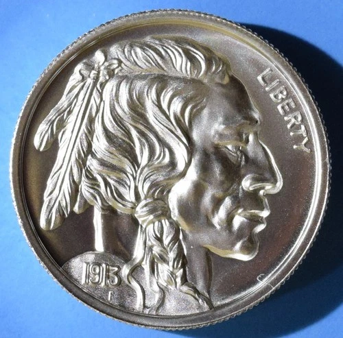 1913-D BUFFALO NICKEL TRIBUTE 1 TROY OUNCE .999 FINE SILVER INTAGLIO MINT 30MM