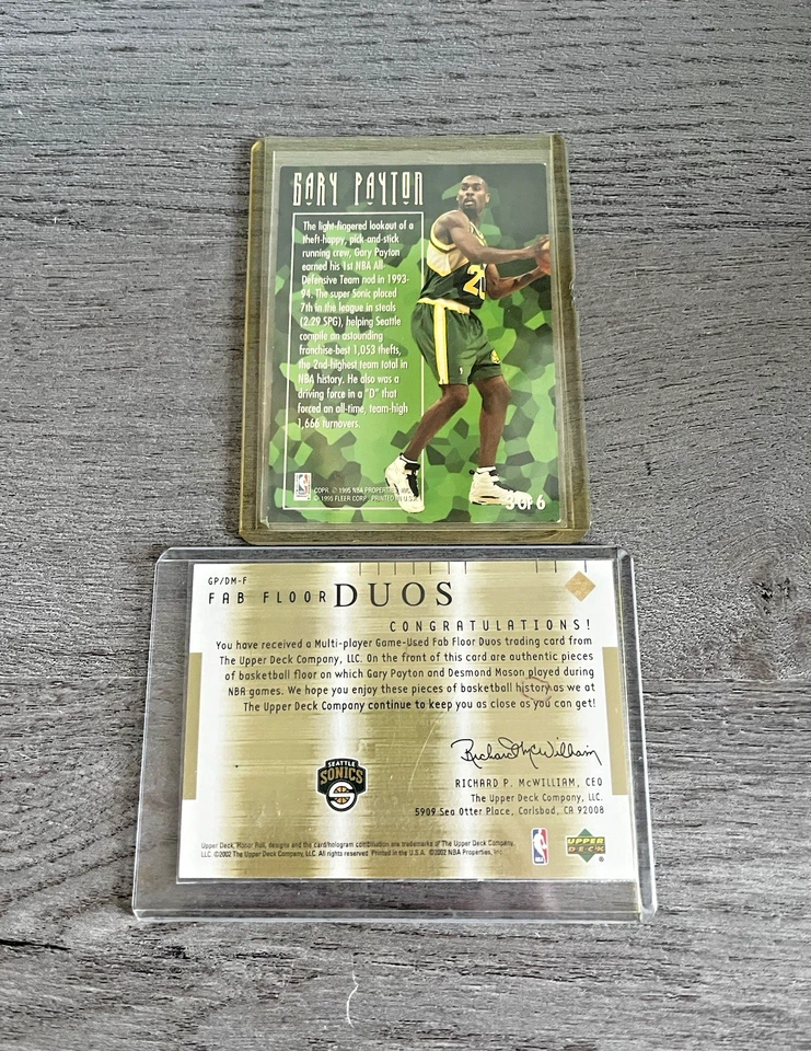 Lot of 2 Gary Payton Sonics Cards - 2001-02 Upper Deck Fab Duos Game Used Floor - Image 2 of 2
