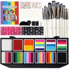 12-Color Water-Activated Professional Face Paint Kit with 10 Brushes, 4 Chris...