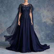 Lace Applique Mother of The Bride Dresses for Wedding Long Chiffon Scoop Formal