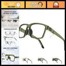 Photochromic Safety Glasses UV400 with Side Shields - Anti-Fog, Impact Resistant