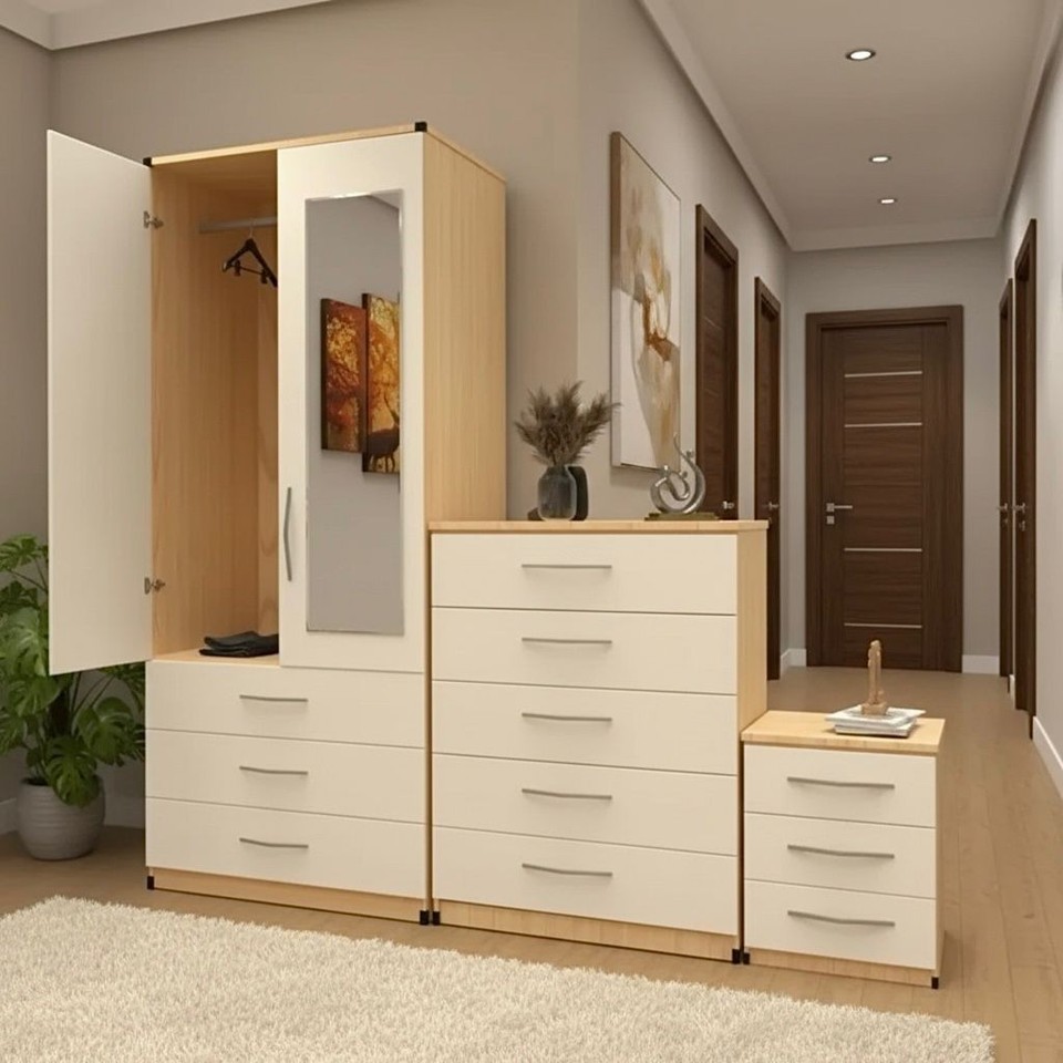 Fully Assembled Wardrobe Set - 2 Door Wardrobe with Chest Drawer and ...