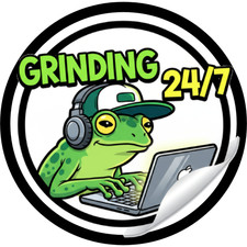 Grinding 24/7 Frog Meme Sticker  Funny Laptop Vinyl Decal Bold Outline White