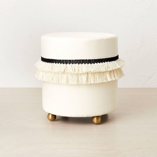 Opalhouse Jungalow Round Cotton Pouf Footrest Glam Metal Cream Black