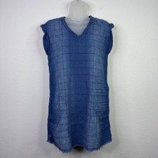 C&C California Dress Womens S Blue Patchwork Raw Hem Minimalist Coastal Boho