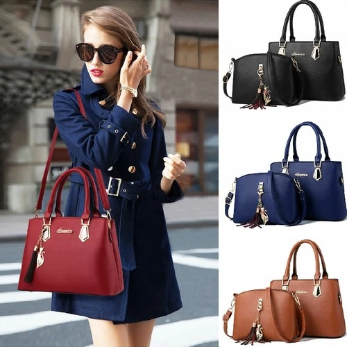2Pcs/Set Women Large Handbag Lady Hobo Purse Faux Leather Shoulder Crossbody Bag