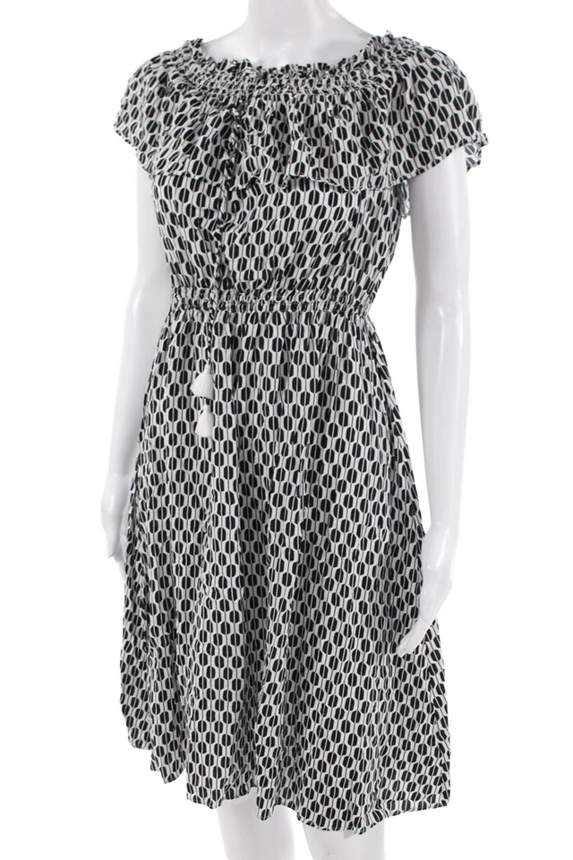 Vestido sin solero Kate Spade para mujer línea A negro geométrico rayón midi talla XS Foto 2 de 4