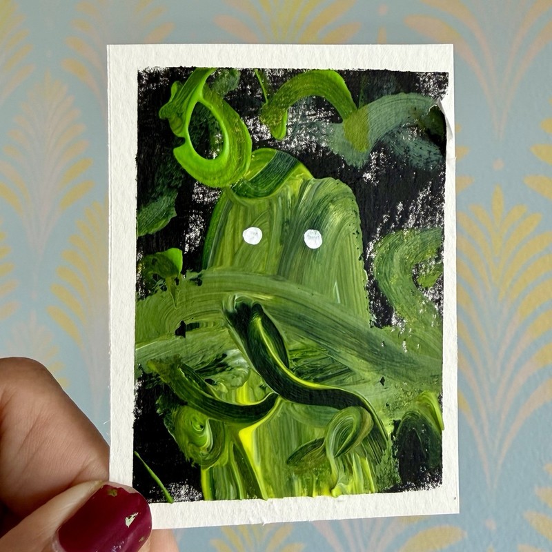 ACEO Original Painting Little Ghost Series I 6 of 8 Neon Haunted Mini Art