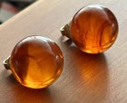 Vintage Lucite Amber Tortoise Baubles Ball Clip On Earrings Clear Rust Beads